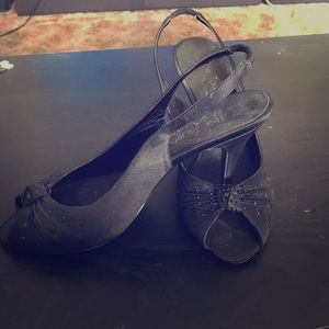 Black peep toe satin heels!
